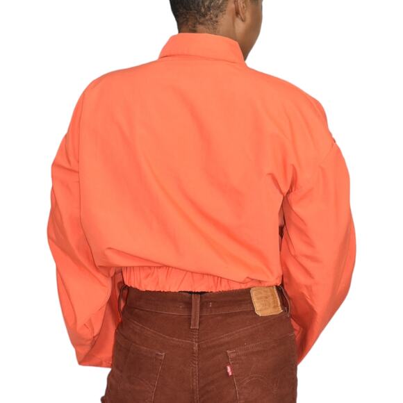Love Highlight Bubble Sleeve Top Orange Blouse Ruched Cropped Slouchy Size Small - Picture 2 of 15